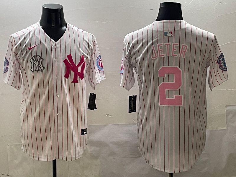 Men New York Yankees #2 Jeter Stripe Red Jointly Name 2025 Nike MLB Jersey style 8->new york yankees->MLB Jersey